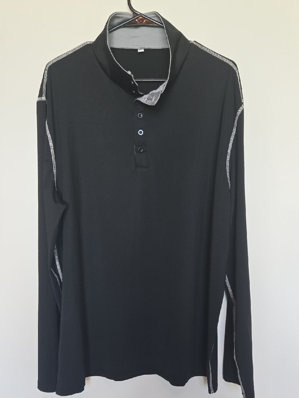 Men's Black Long-Sleeve Polo Shirt with Contrast Stitching